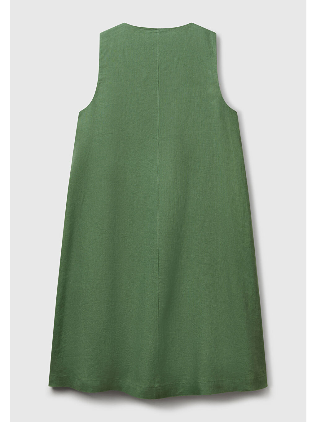 Kadın Açık Yeşil %100 Keten Yanı Fermuarlı A Kesim V Yaka Kısa Elbise-3