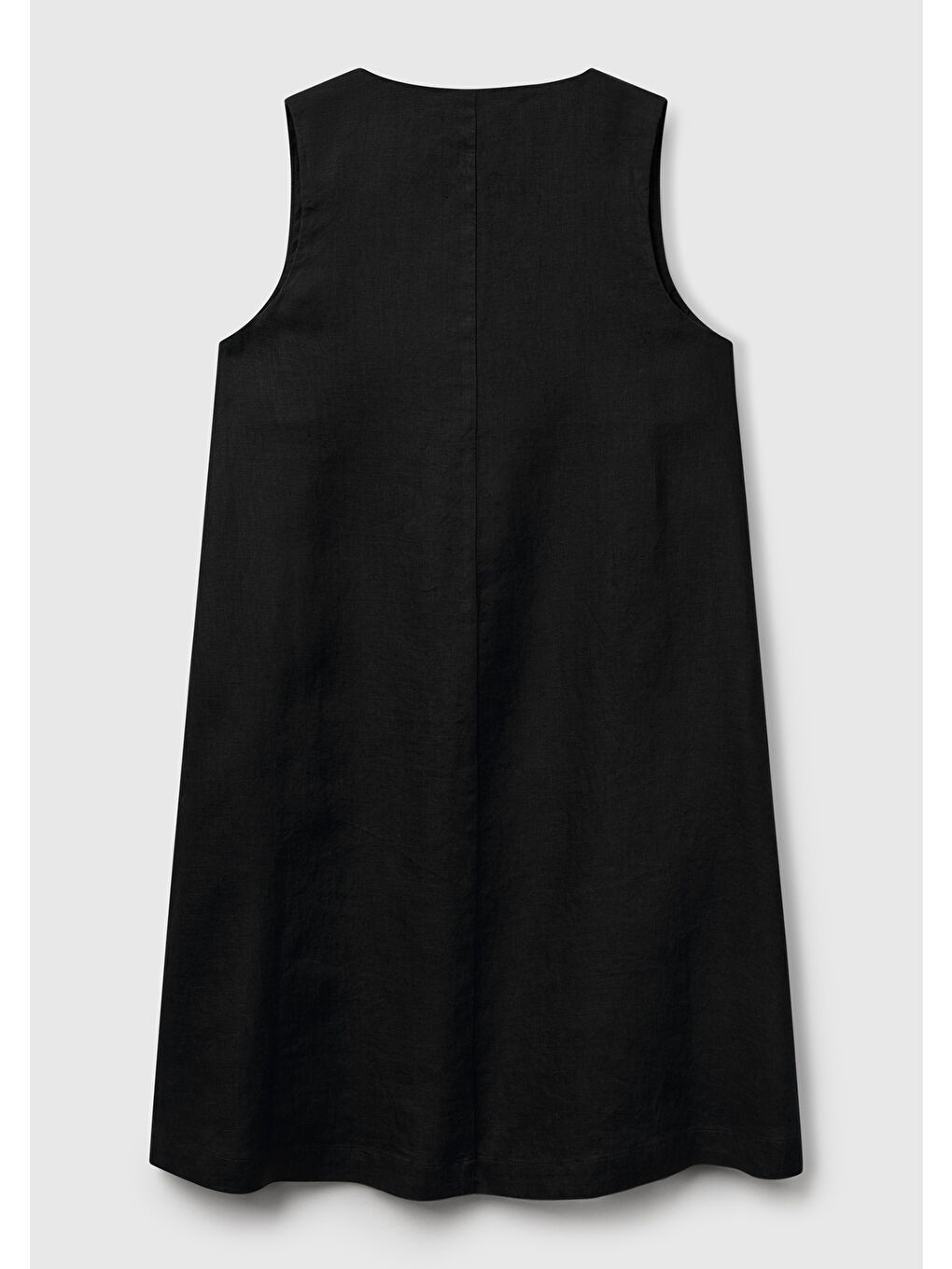 Kadın Siyah %100 Keten Yanı Fermuarlı A Kesim V Yaka Kısa Elbise-3