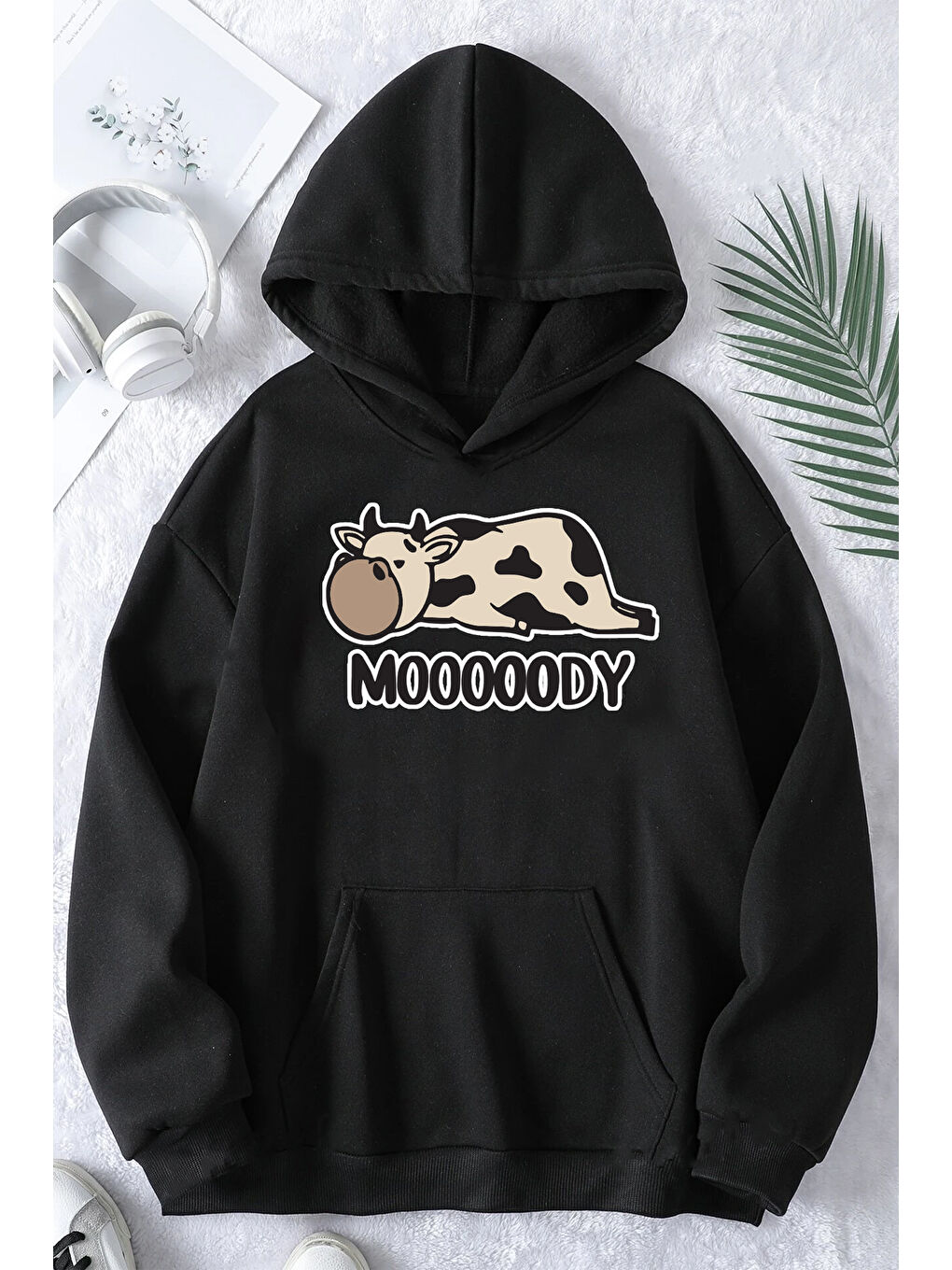 uyguntarz Siyah Mooooody Baskılı Unisex Oversize Sweatshirt