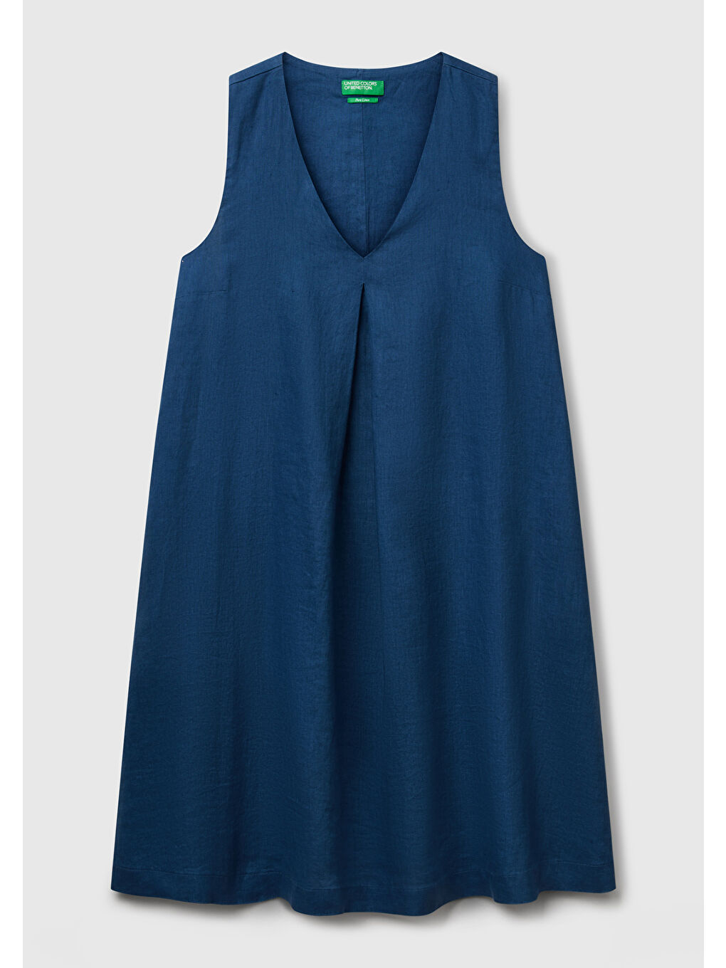 Mavi Kadın Denim %100 Keten Yanı Fermuarlı A Kesim V Yaka Kısa Elbise-1