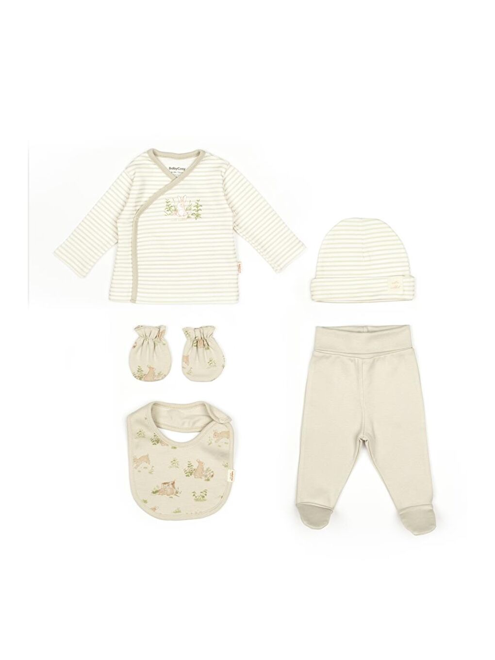 BabyCosy Organic Wear Ekru Bebek 5li Kutu Set %100 Organik Pamuk, Bebek ve Yenidoğan Serisi - CSY5513