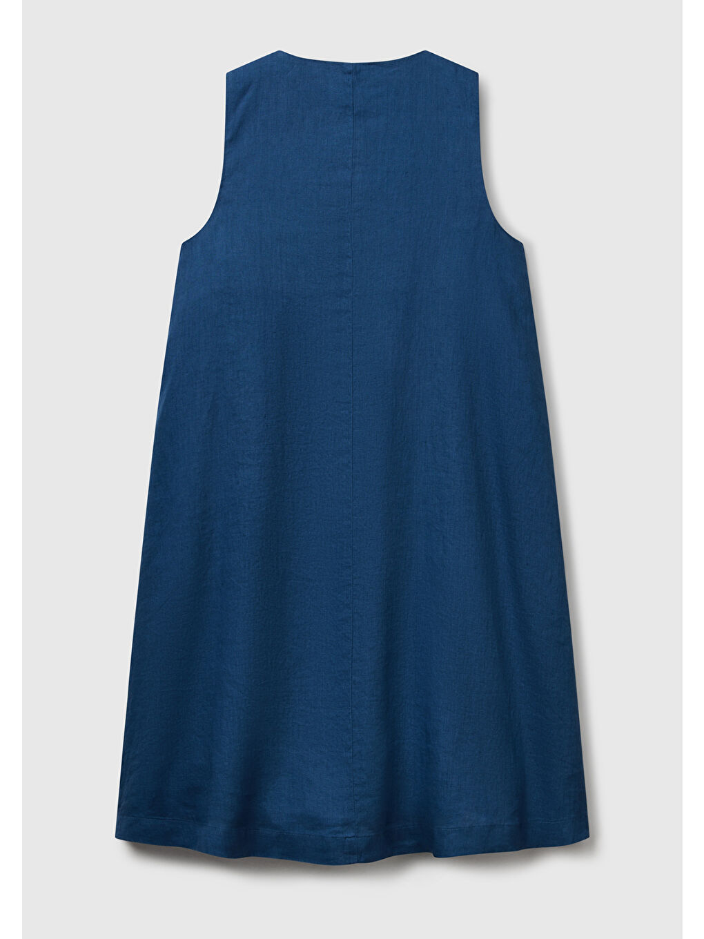 Mavi Kadın Denim %100 Keten Yanı Fermuarlı A Kesim V Yaka Kısa Elbise-3