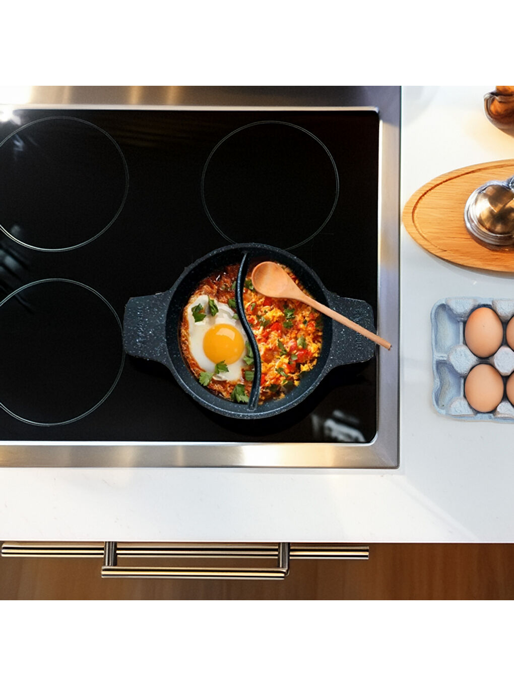 Bölmeli Multipan Sahan - Gri - 22 cm