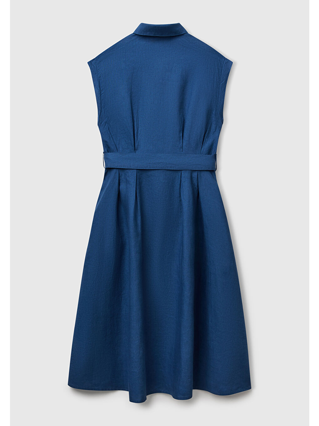 Mavi Kadın Denim %100 Keten Pileli Çıkarılabilir Kuşaklı Gömlek Elbise-3