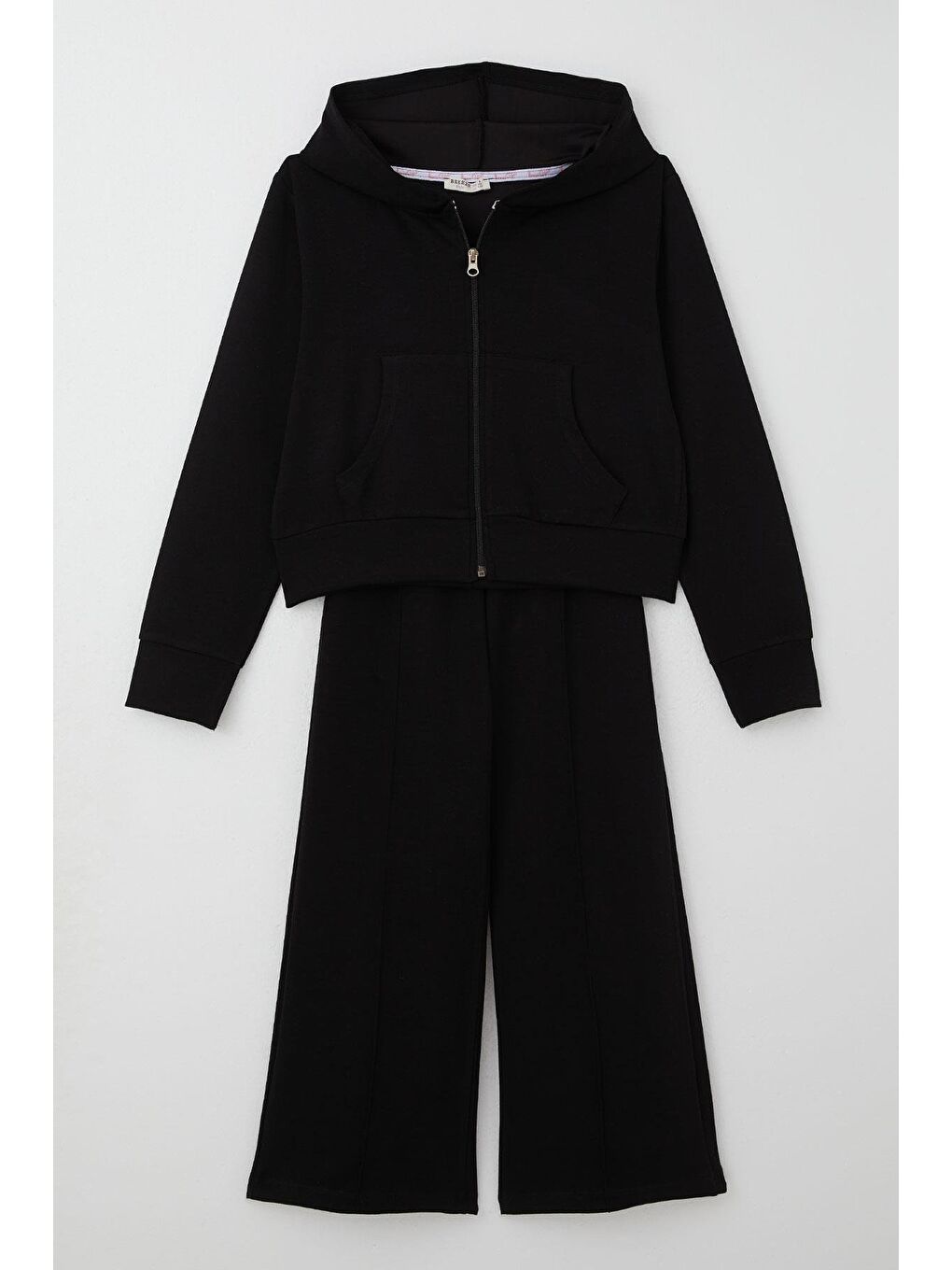 Kız Çocuk Eşofman Takım Çima Dikişli Kapüşonlu Siyah  8 14 Yaş