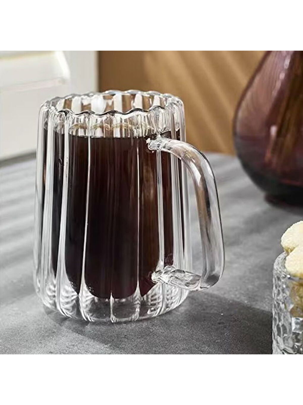 Renksiz Stripe Long Çift Cidarlı Kupa - Şeffaf - 280 ml