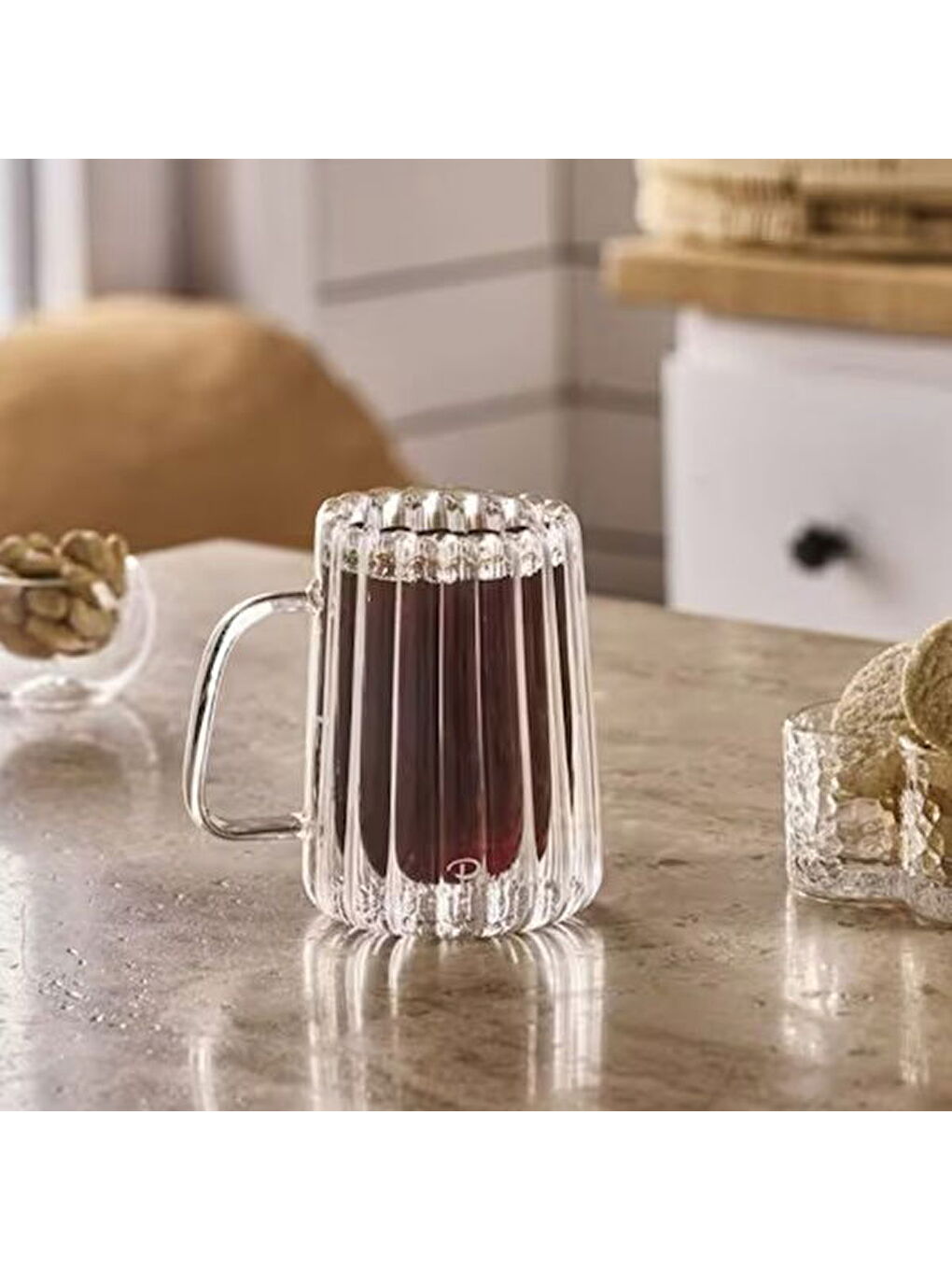 Renksiz Stripe Long Çift Cidarlı Kupa - Şeffaf - 280 ml-1