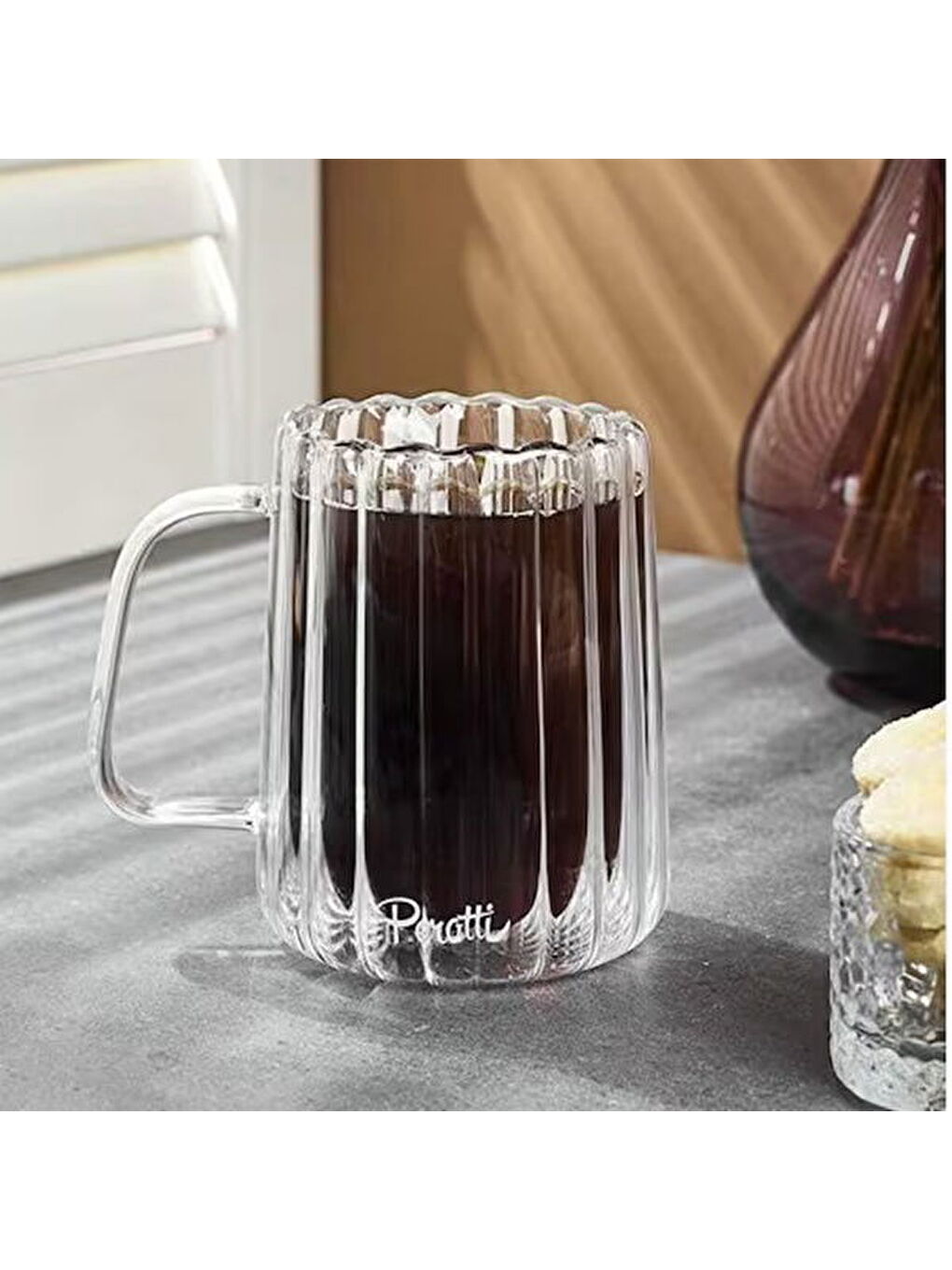 Renksiz Stripe Long Çift Cidarlı Kupa - Şeffaf - 280 ml-2