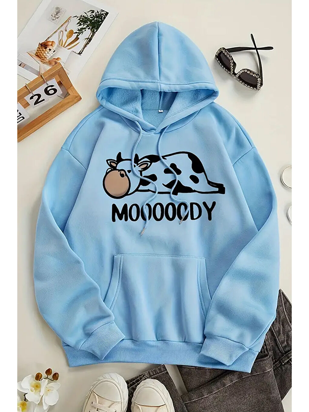 uyguntarz Bebek Mavisi Mooooody Baskılı Unisex Oversize Sweatshirt