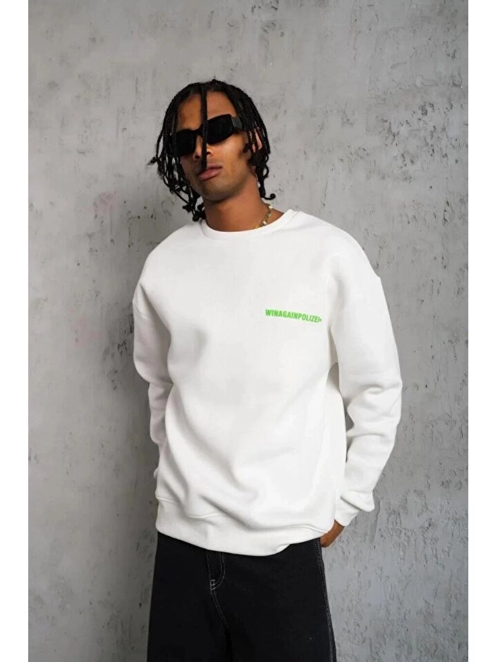 Beyaz Erkek Oversize Sweatshirt-1