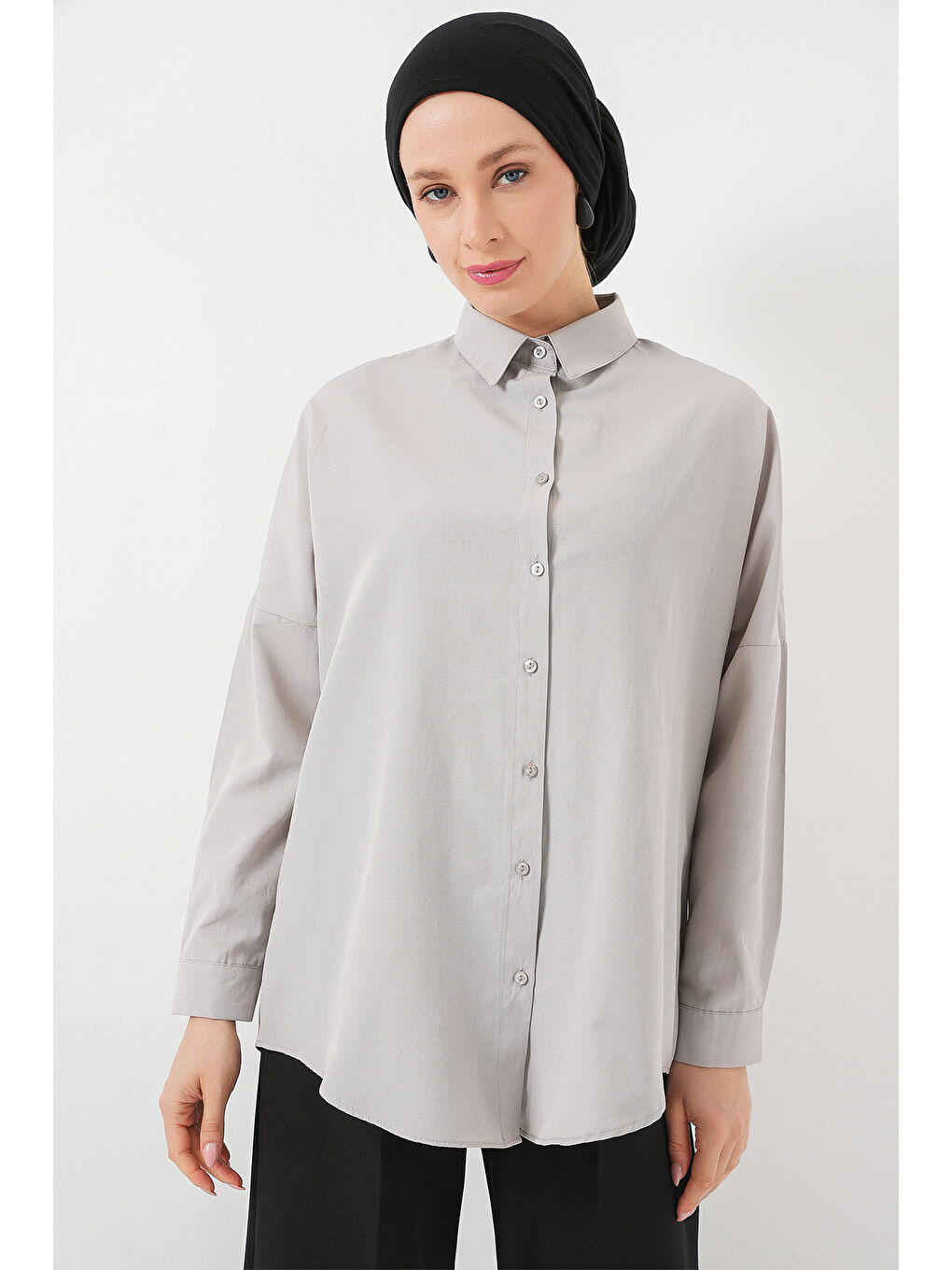 103901 Oversize Basic Tesettür Gömlek - A.Gri