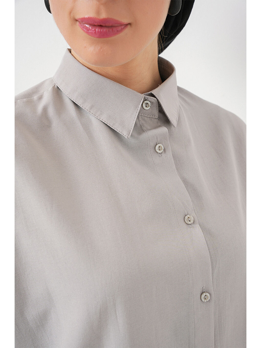 103901 Oversize Basic Tesettür Gömlek - A.Gri-4