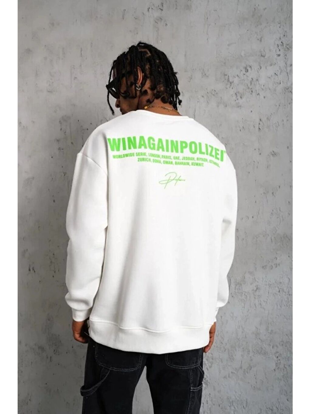 Beyaz Erkek Oversize Sweatshirt-2