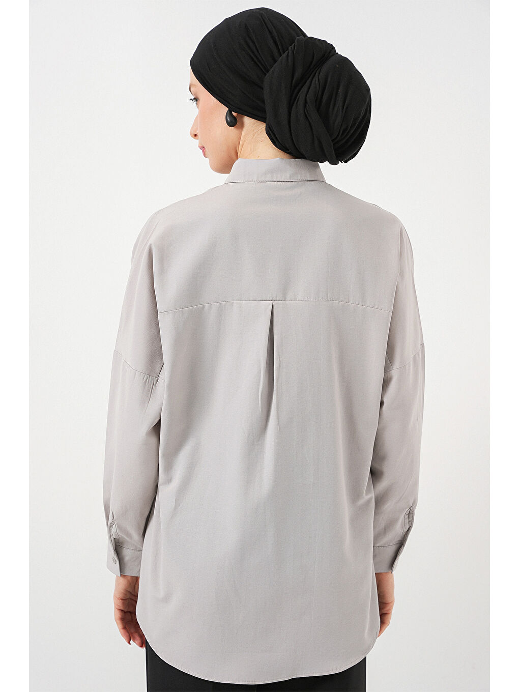 103901 Oversize Basic Tesettür Gömlek - A.Gri-5