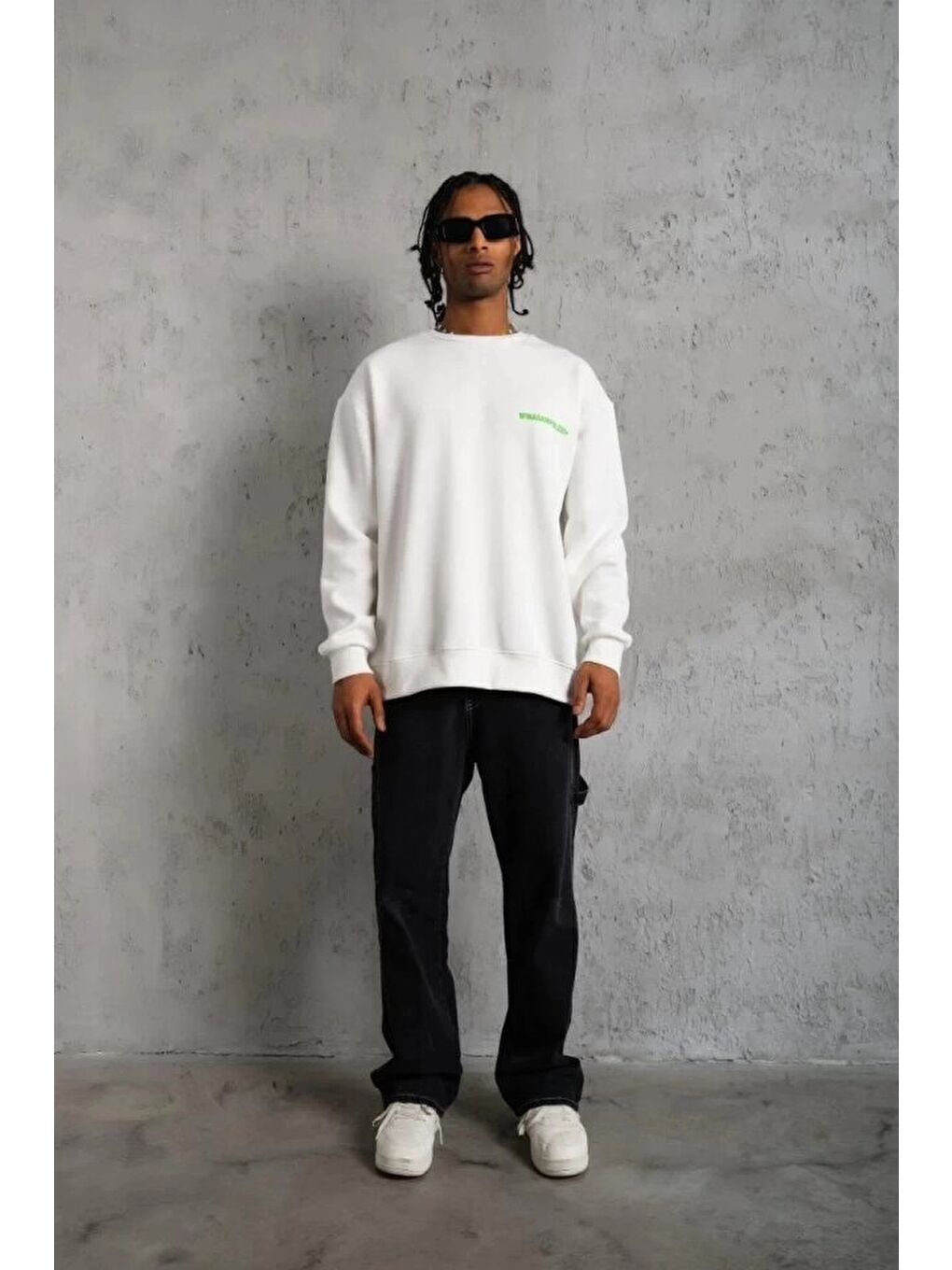 Beyaz Erkek Oversize Sweatshirt-3