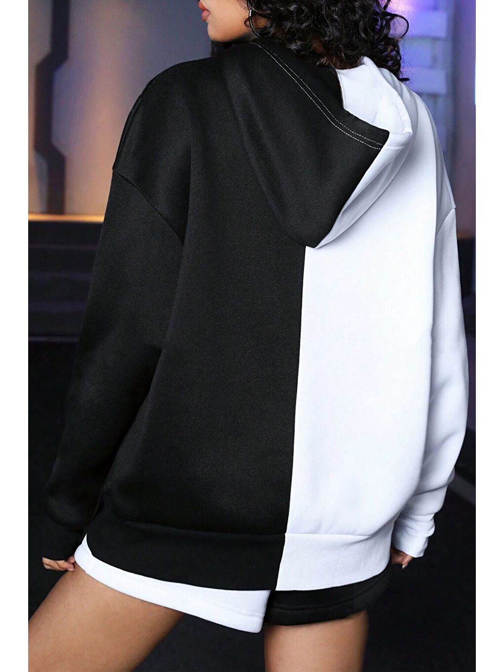 Siyah Dream Always Baskılı Oversize Sweatshirt-2