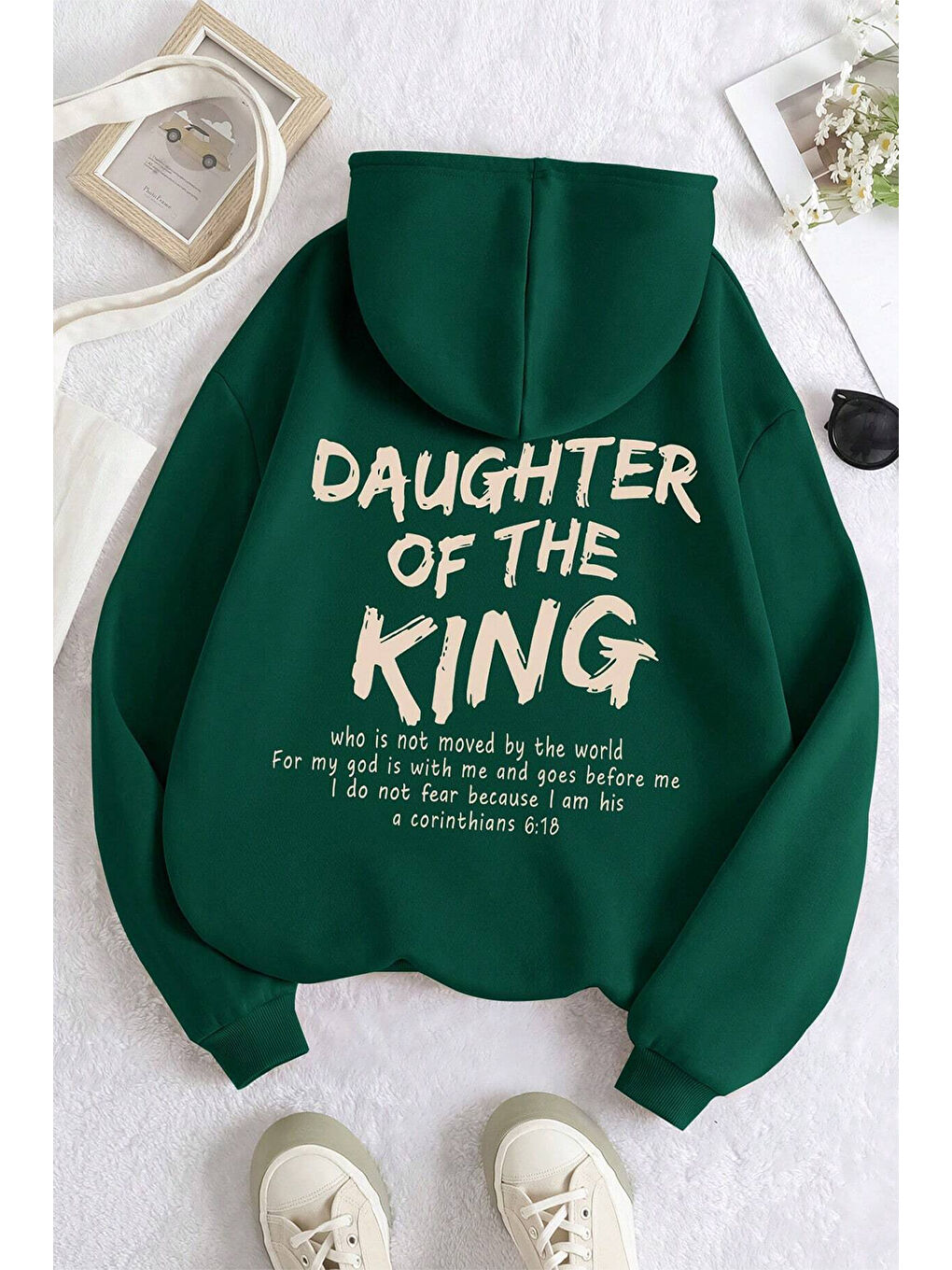 uyguntarz Yeşil Daughter Of The King Baskılı Oversize Sweatshirt