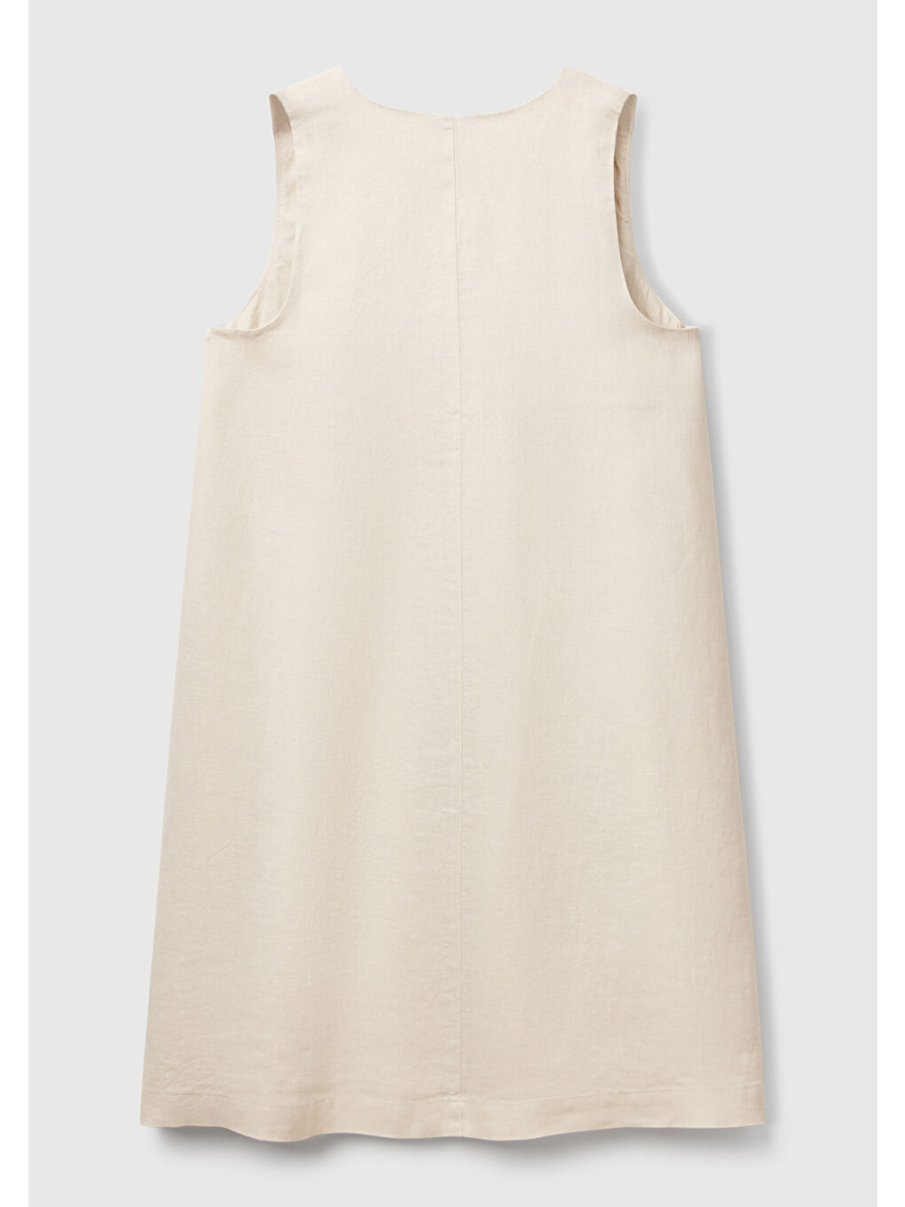 Bej Kadın Taş Rengi %100 Keten Yanı Fermuarlı A Kesim V Yaka Kısa Elbise-3