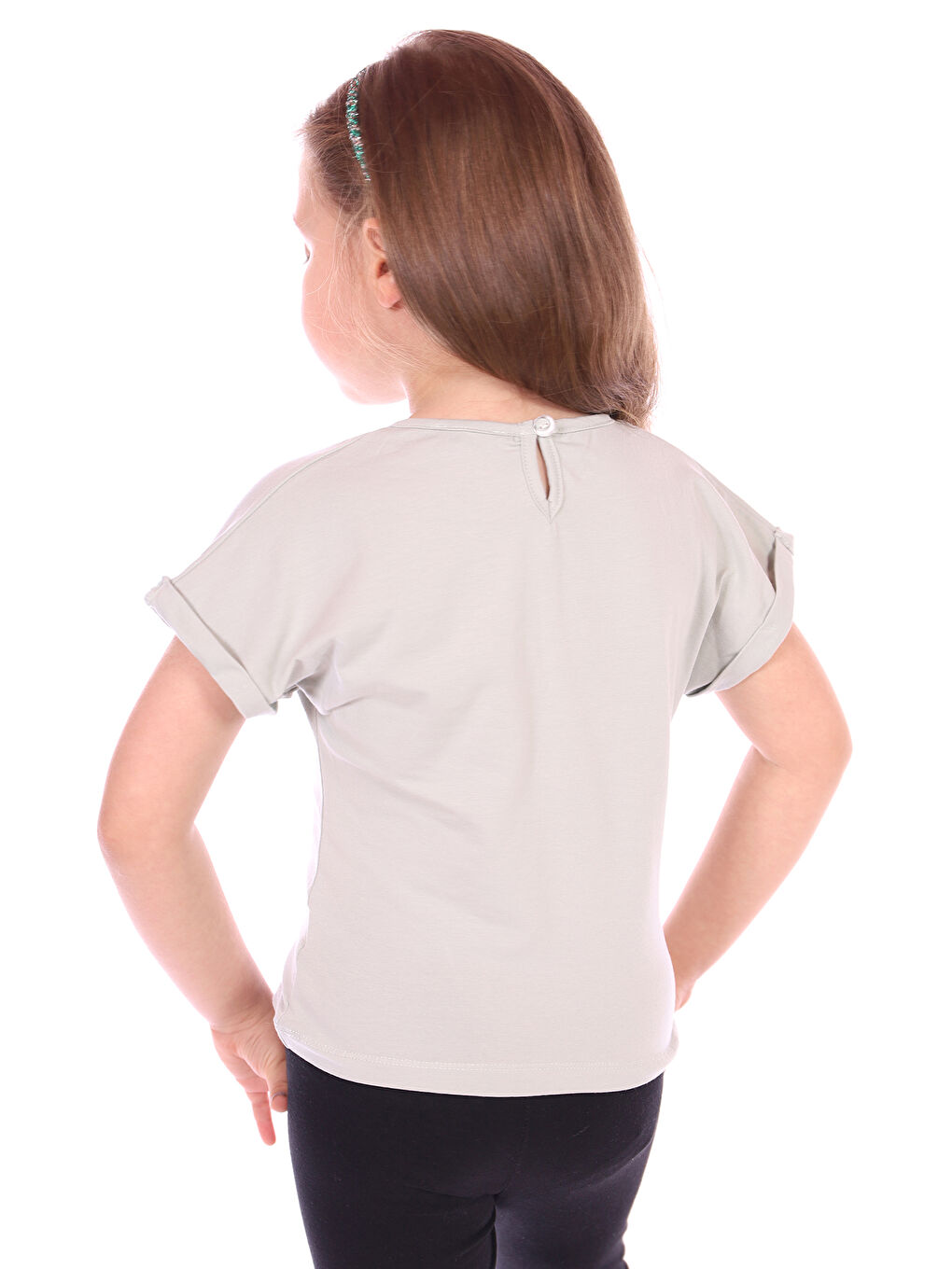 Yeşil Kız Bebek Tavşan Baskılı Nakışlı Tişört-1