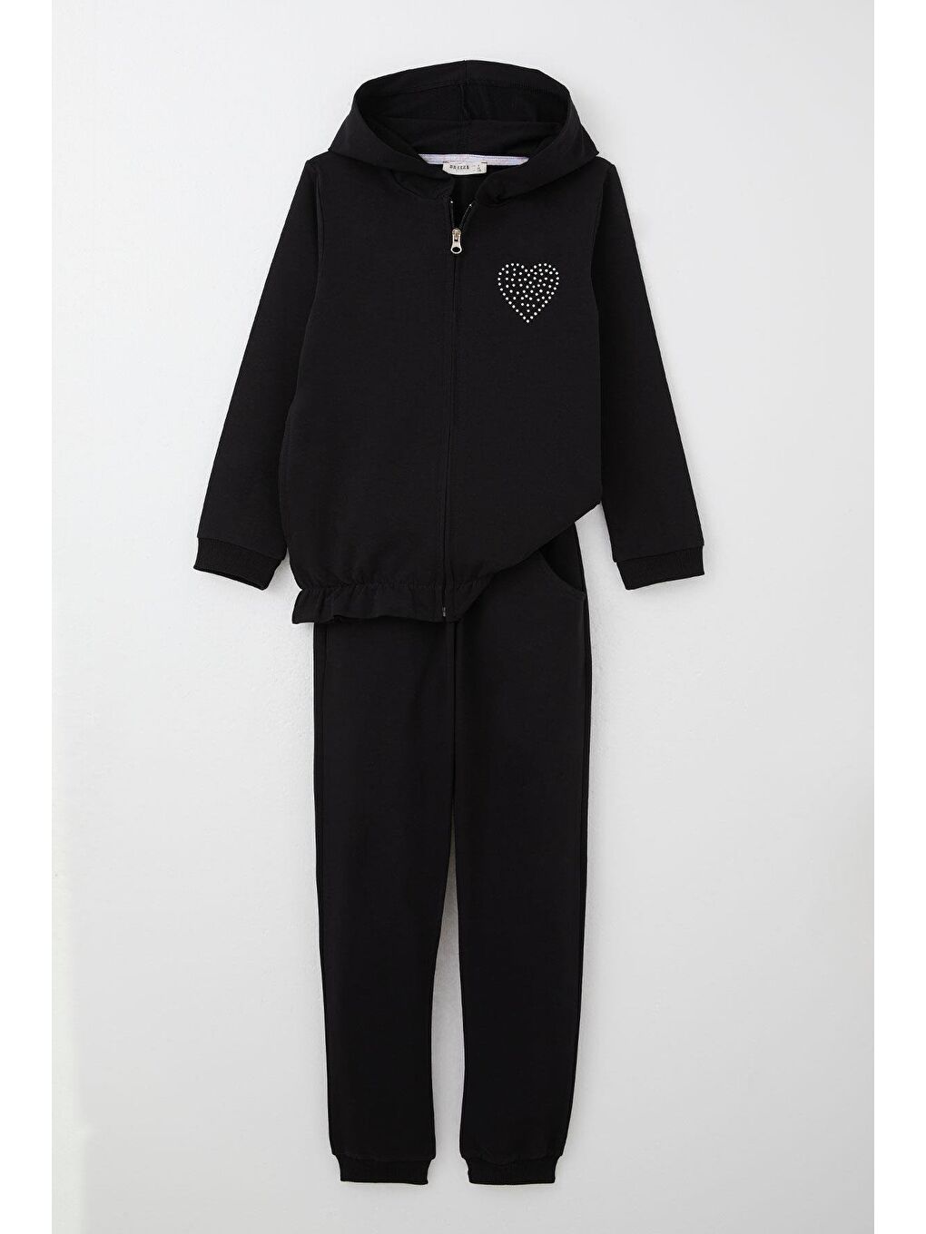 Kız Çocuk Eşofman Takım Taş İşlemeli Kalp Siyah (4-5 Yaş)