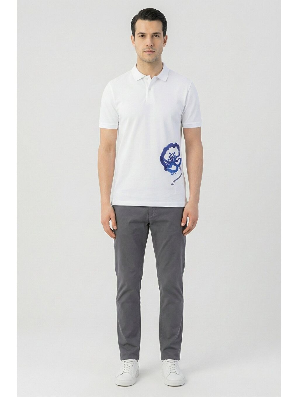 Giotelli Beyaz Slim Fit %100 Pamuk Polo Yaka Erkek Tişört-1