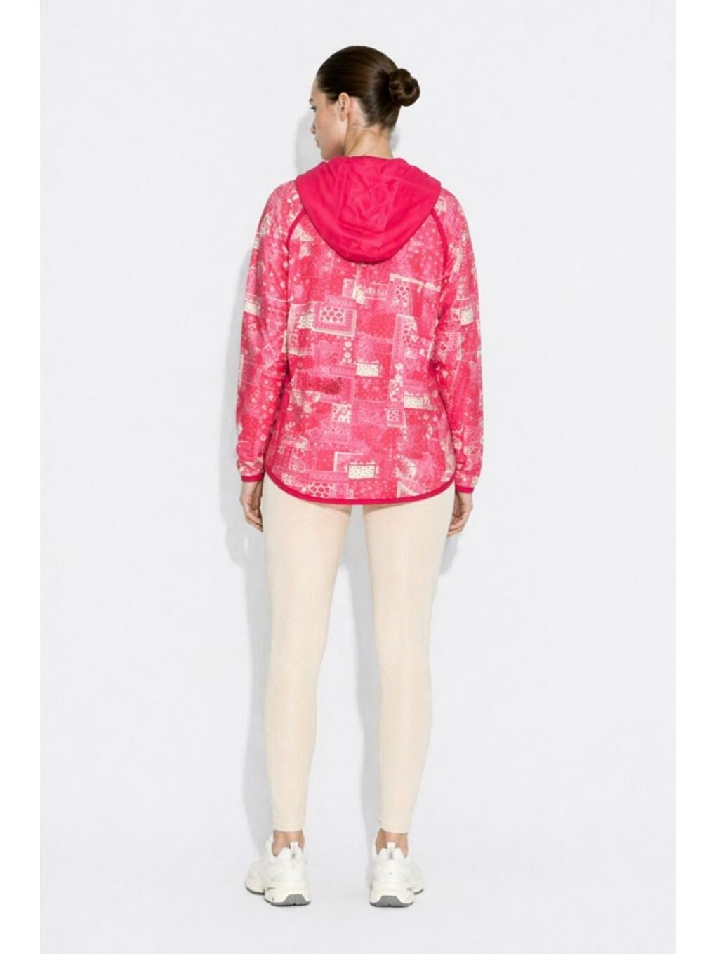 Fuşya Etnik Desenli Kanguru Cepli Sweatshirt-2