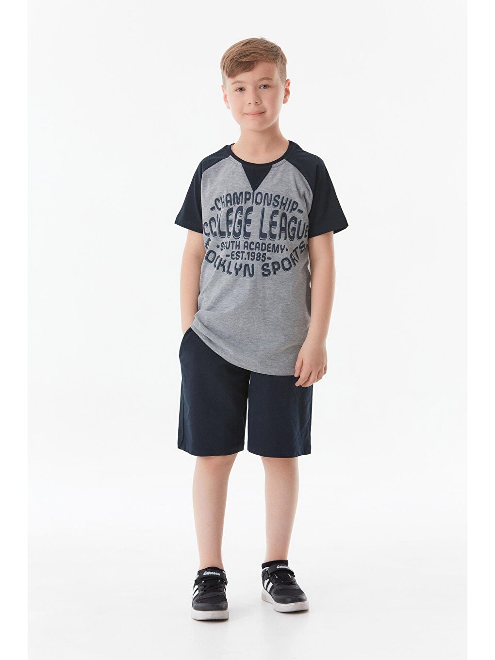 Gri Baskılı Bisiklet Yaka Erkek Çocuk Takım-2