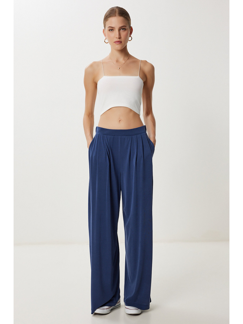 Geniş Paça Dökümlü Modal Pantolon Lacivert Lub0208