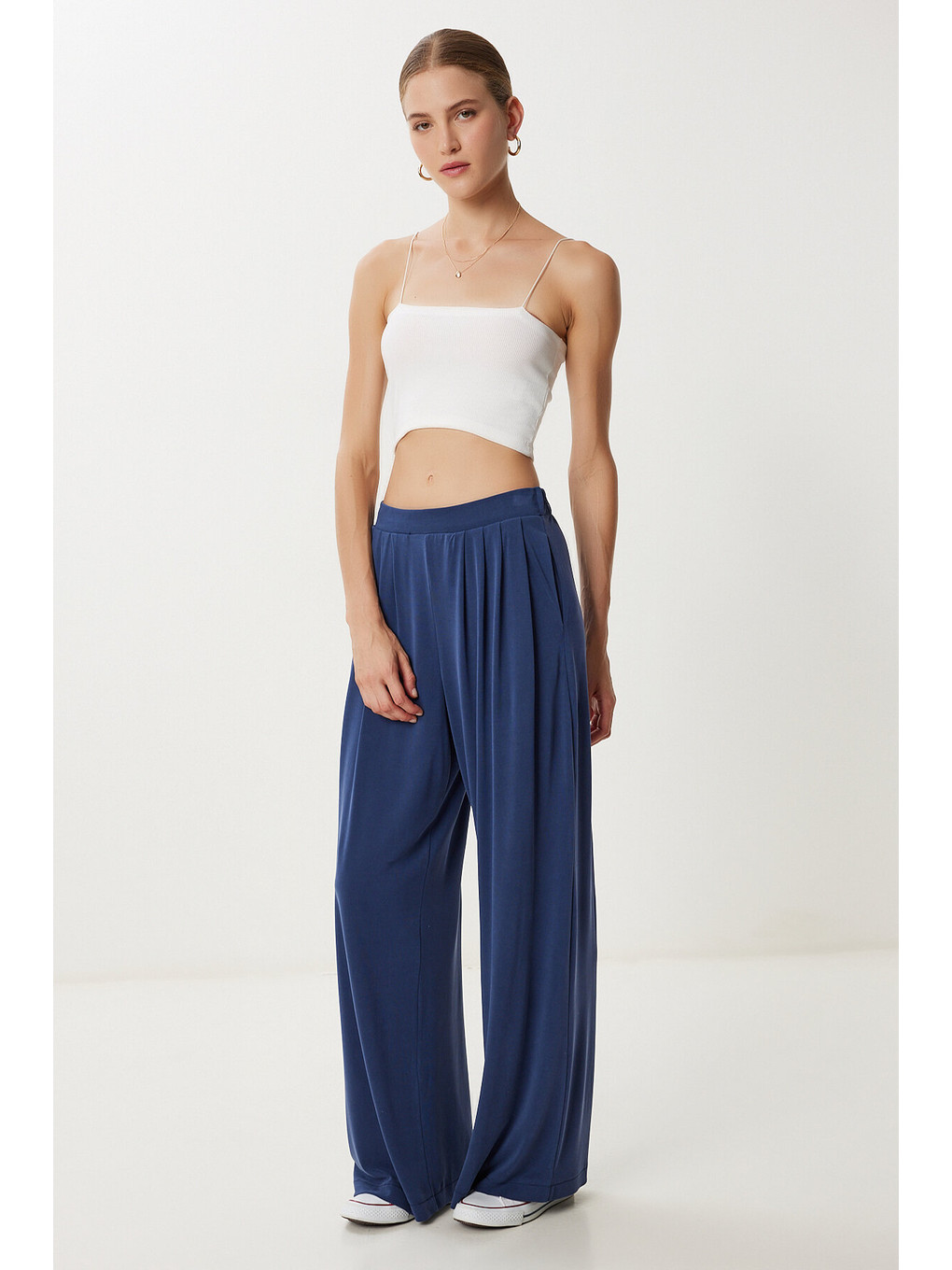 Geniş Paça Dökümlü Modal Pantolon Lacivert Lub0208-2
