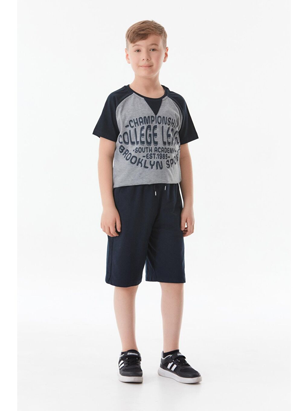 Gri Baskılı Bisiklet Yaka Erkek Çocuk Takım-3