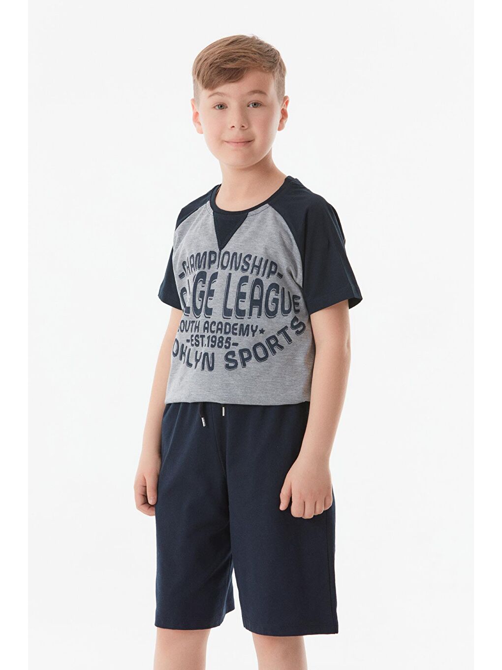 Gri Baskılı Bisiklet Yaka Erkek Çocuk Takım-4