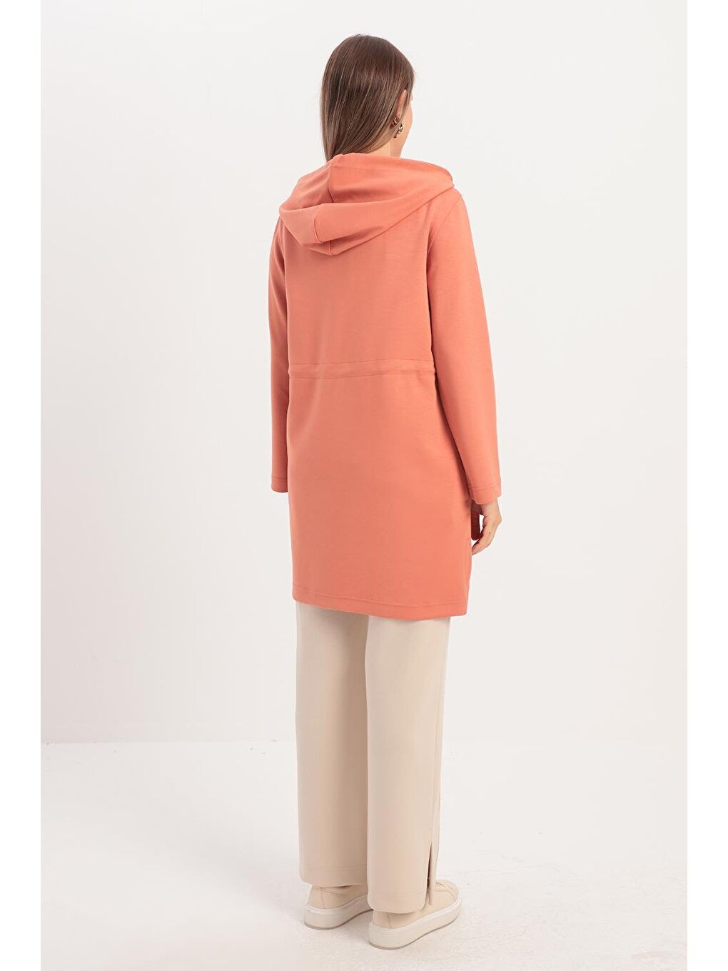 Pembe Somon-Kapüşonlu Belden Kanallı Hırka-4