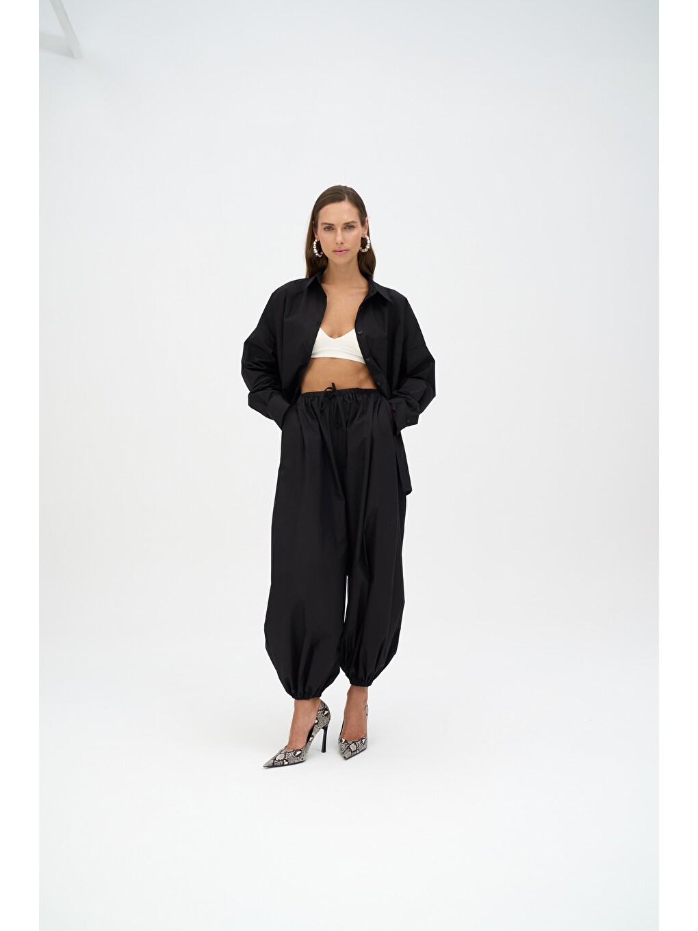 Velora Siyah Poplin Şalvar Pantolon