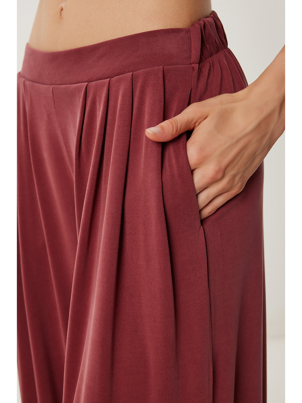 Kahverengi Geniş Paça Dökümlü Modal Pantolon Kiremit Lub0208-3