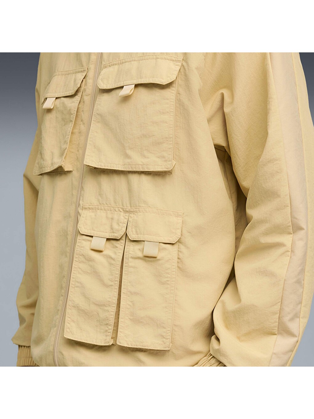Sarı T7 Cargo Erkek Geniş Kesim Track Fermuarlı Sweatshirt-1