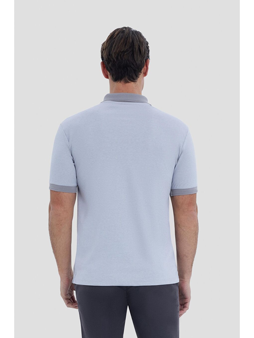 Gri Regular Fit Polo Yaka Erkek Tişört – Mikro Desenli-2