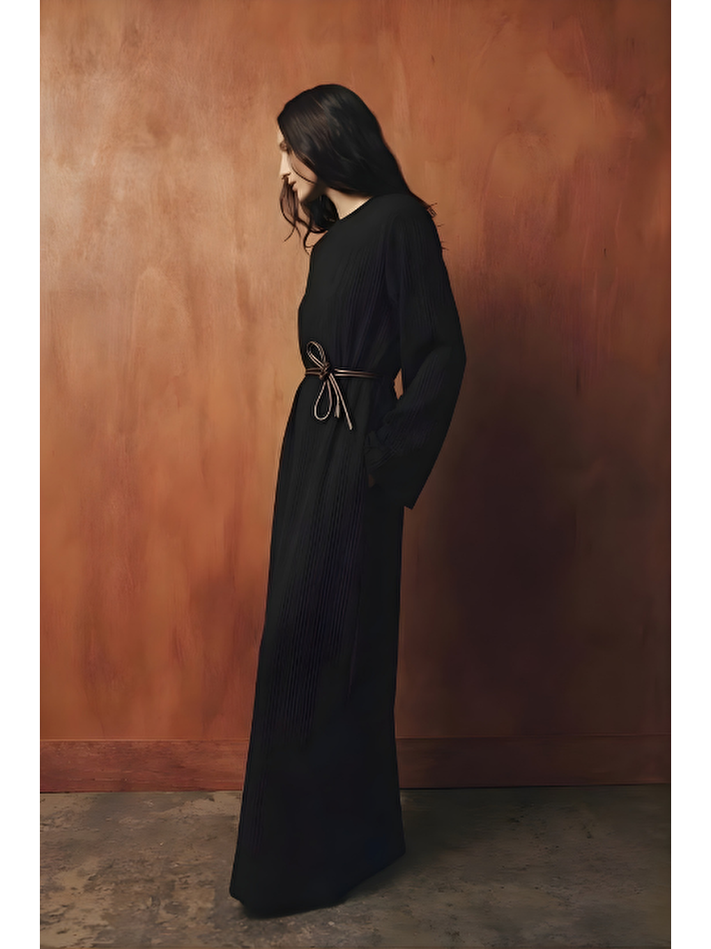 Dokulu Rahat Kesim Triko Elbise Siyah-2