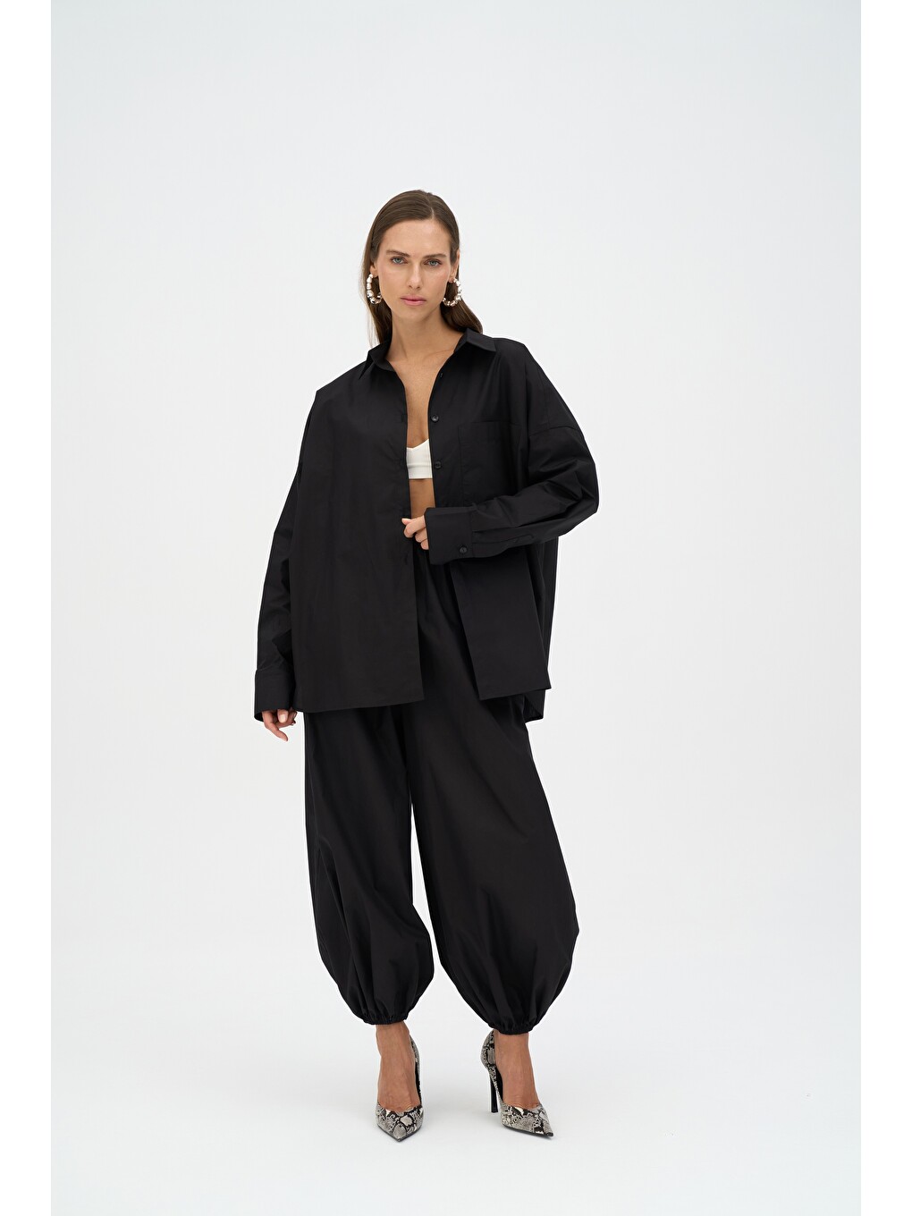 Velora Siyah Poplin Şalvar Pantolon-1