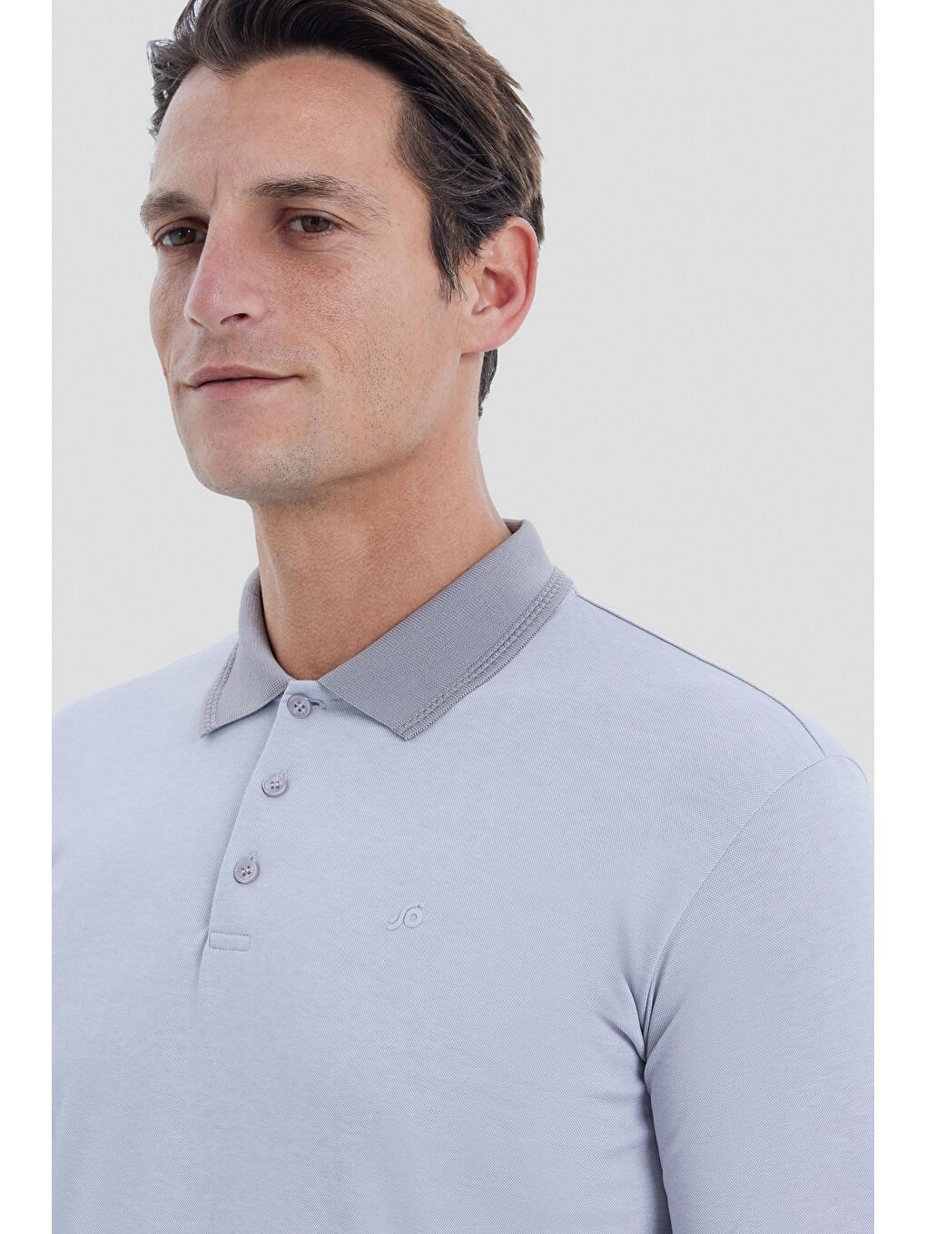 Gri Regular Fit Polo Yaka Erkek Tişört – Mikro Desenli-4
