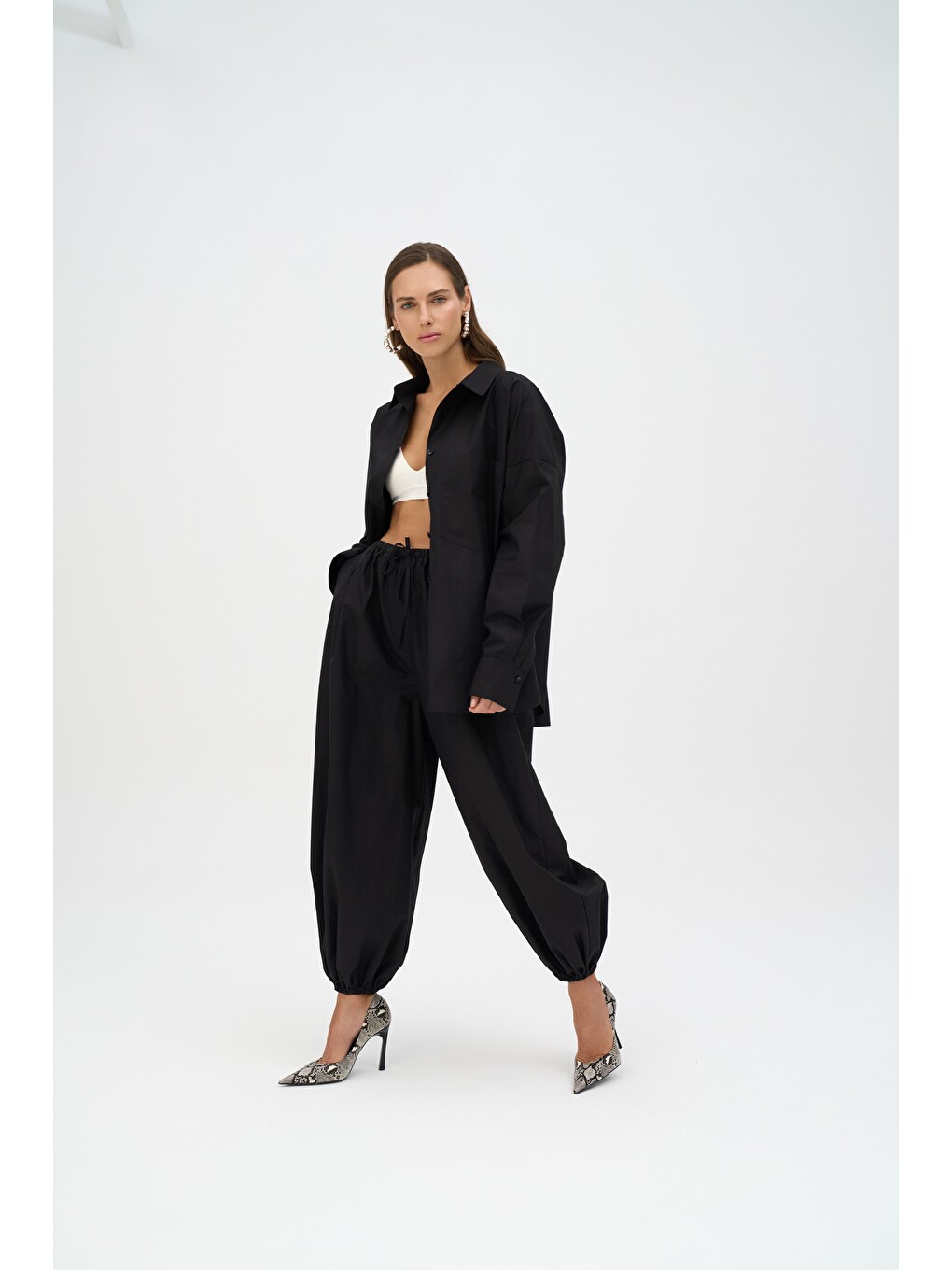 Velora Siyah Poplin Şalvar Pantolon-2