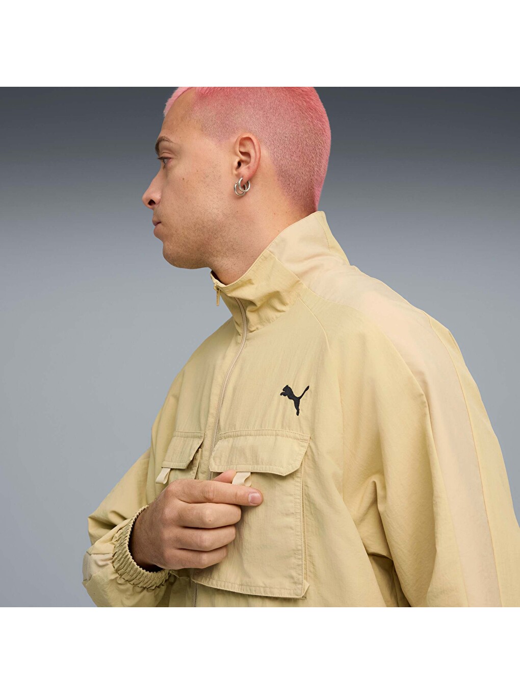 Sarı T7 Cargo Erkek Geniş Kesim Track Fermuarlı Sweatshirt-4