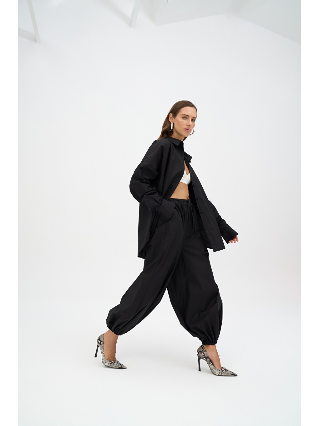 Velora Siyah Poplin Şalvar Pantolon-3