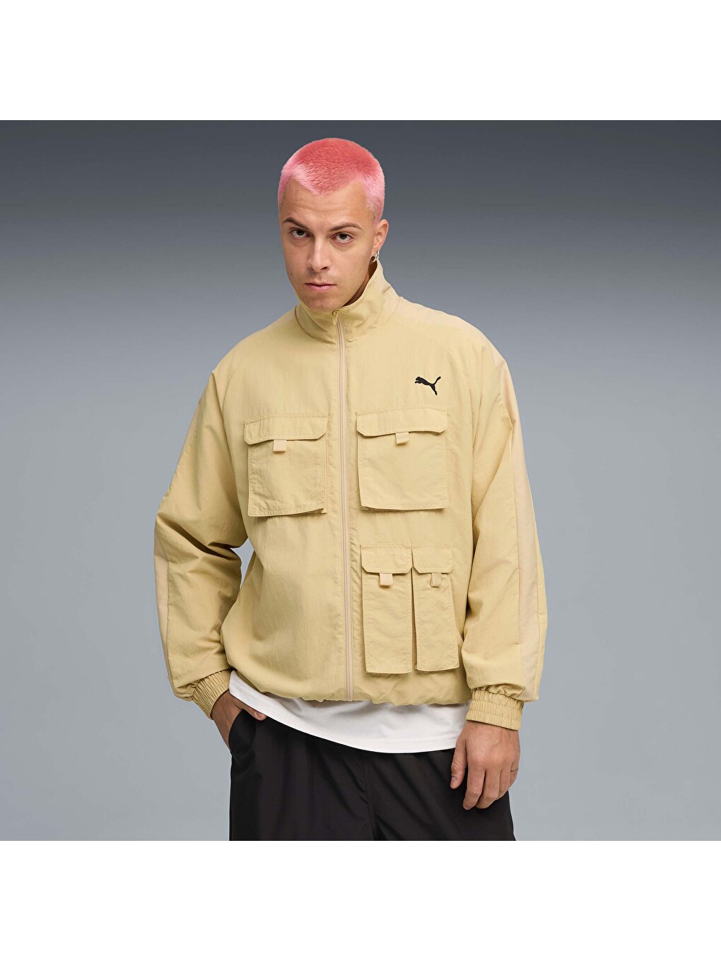 Sarı T7 Cargo Erkek Geniş Kesim Track Fermuarlı Sweatshirt-6