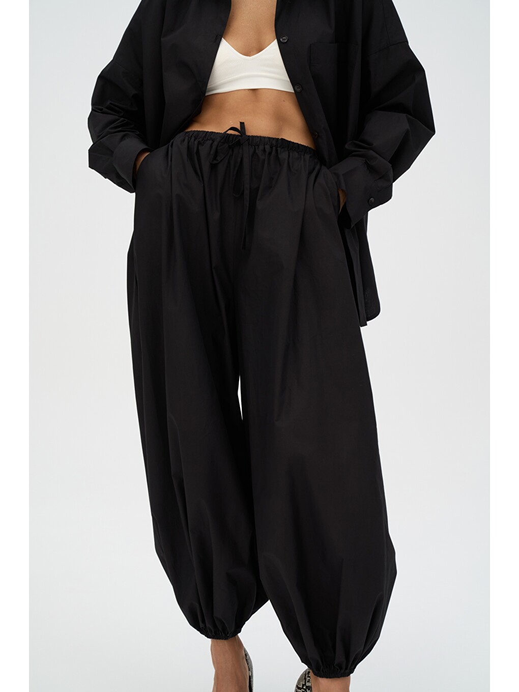 Velora Siyah Poplin Şalvar Pantolon-6