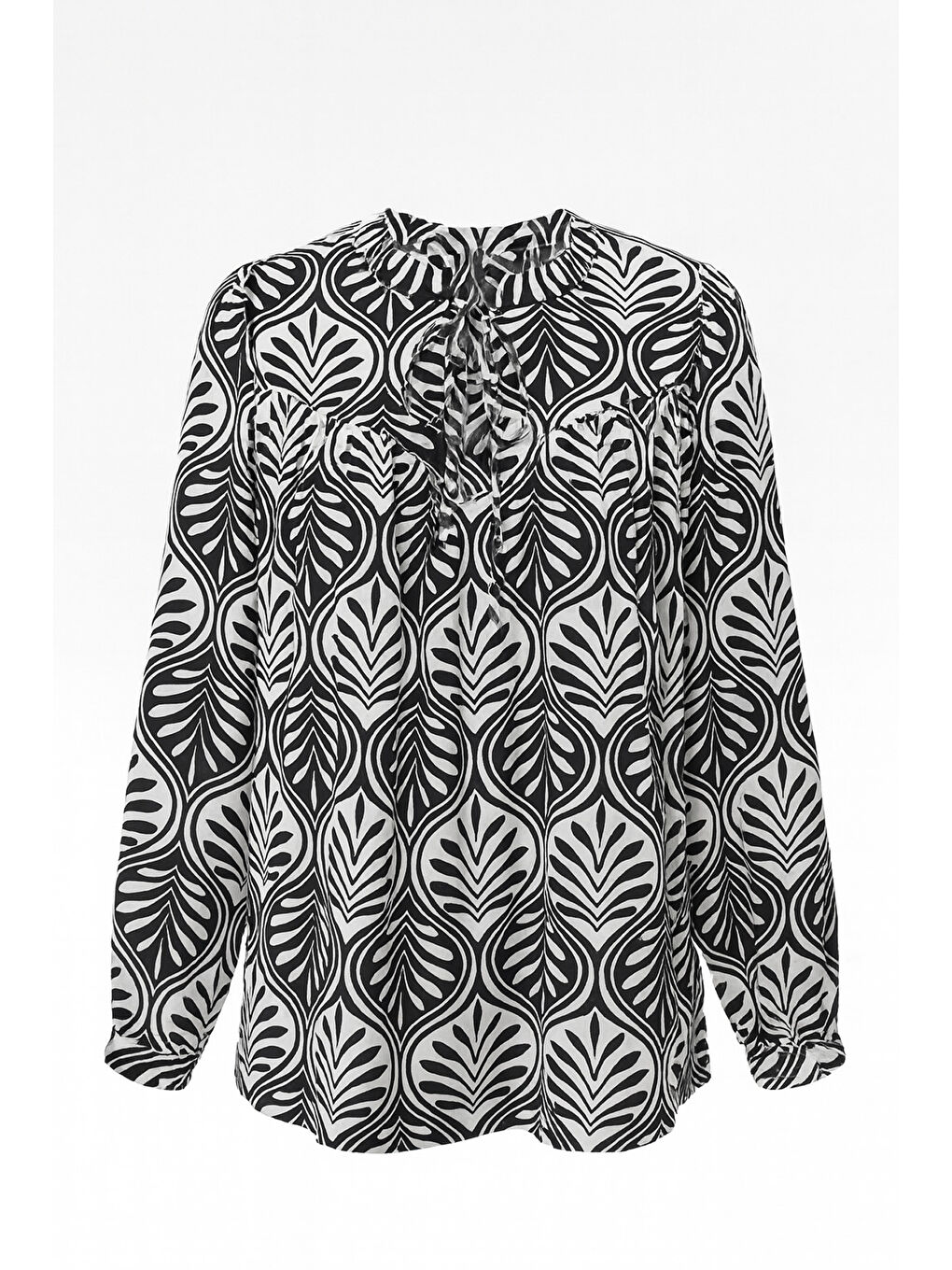 Siyah Desenli Bol Kesim Bluz-4