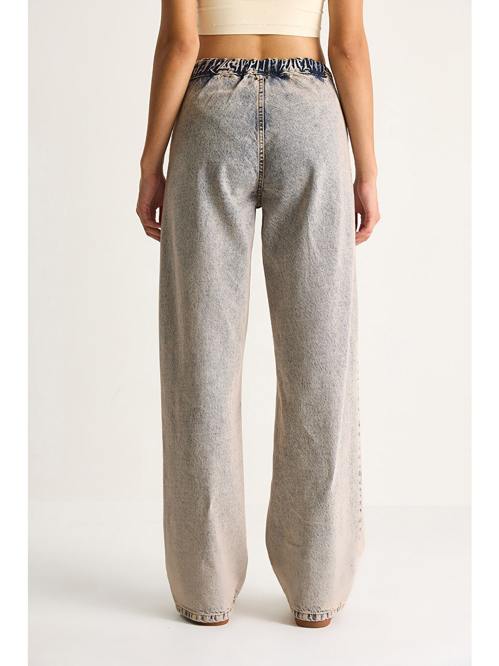 Gri Kadın Belden İp Bağlamalı Denim Pantolon-5