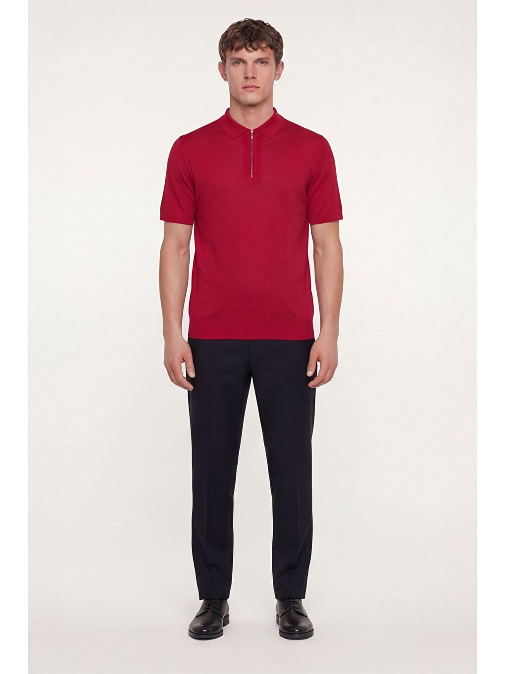 Giotelli Kırmızı Regular Fit %100 Pamuk Fermuarlı Polo Yaka Erkek Tişört-1