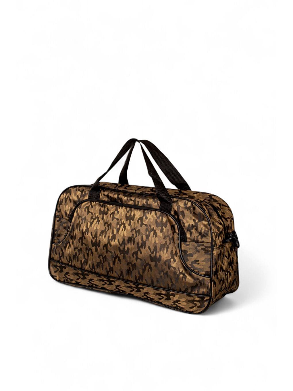 Kahverengi Unisex Kahve Kamuflaj Kamuflaj Desenli Önü Fermuarlı İki Bölmeli Seyahat ve Spor Çantası-1