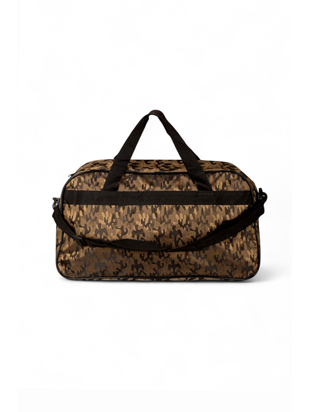 Kahverengi Unisex Kahve Kamuflaj Kamuflaj Desenli Önü Fermuarlı İki Bölmeli Seyahat ve Spor Çantası-2