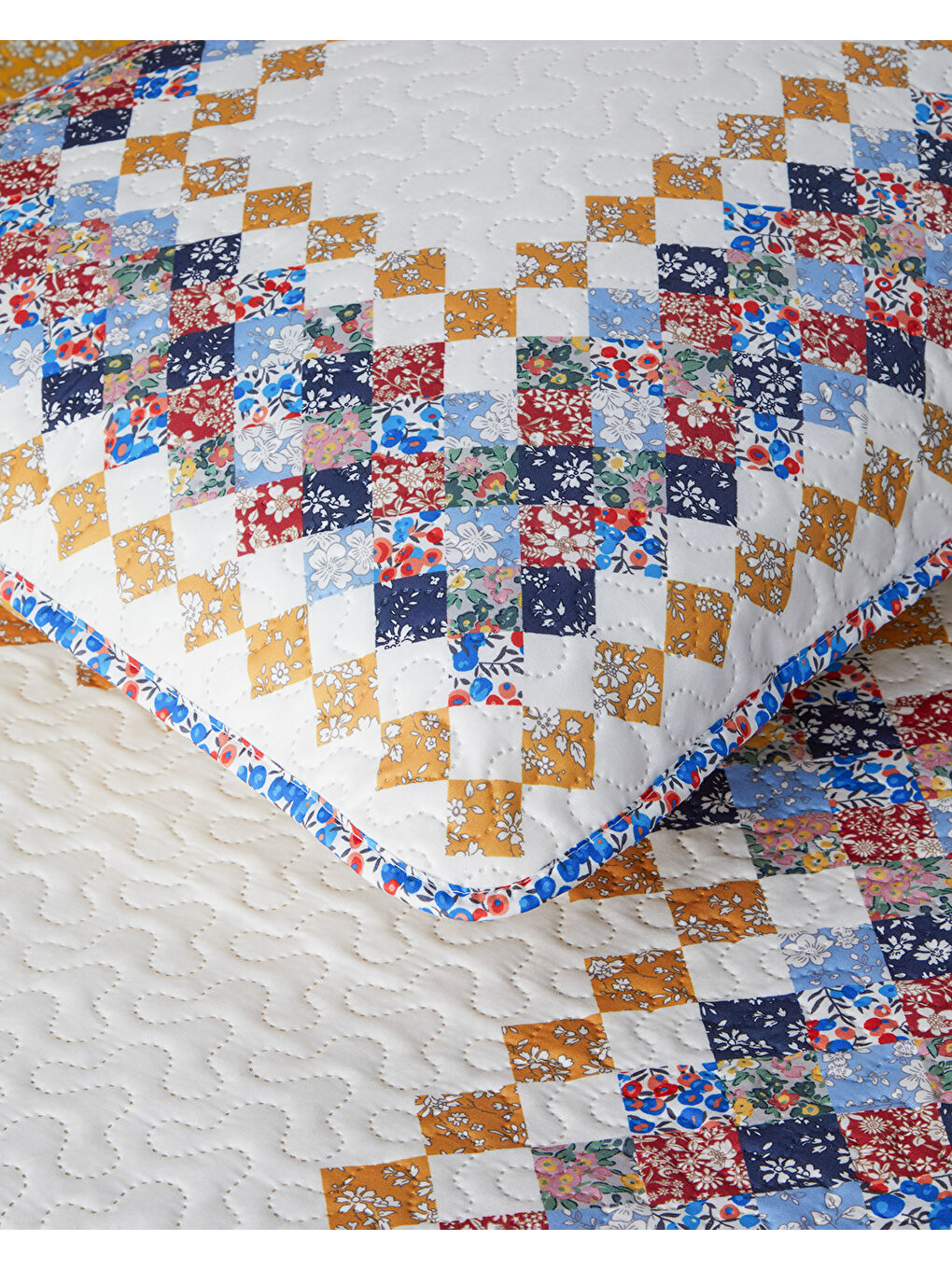 Kahverengi Gingham Patchwork Çift Taraflı Çok Amaçlı Tek Kişilik Yatak Örtüsü Takımı Terracotta-2